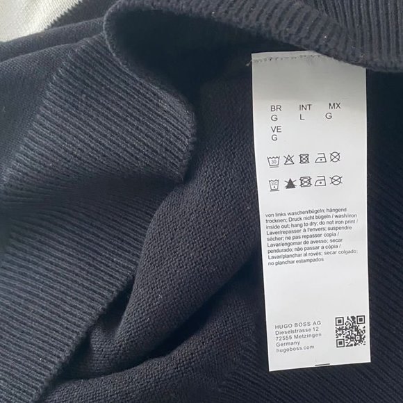 NWT Hugo Boss Men's Fine-Knit Cotton Sweater With Striped Trims Large - Picture 6 of 6